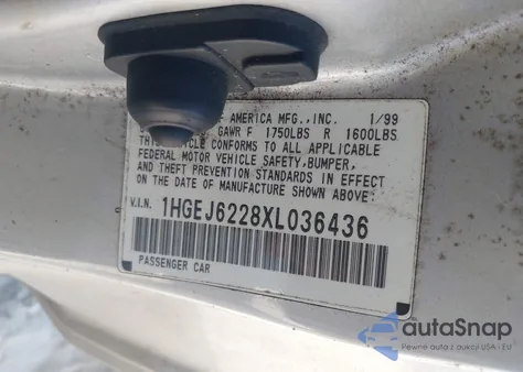 1999 Honda Civic Dx from USA, damaged, VIN 1HGEJ6228XL036436